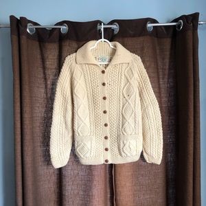 Vintage Hand Knit Made in Ireland 100% Wool Cardigan Sweater